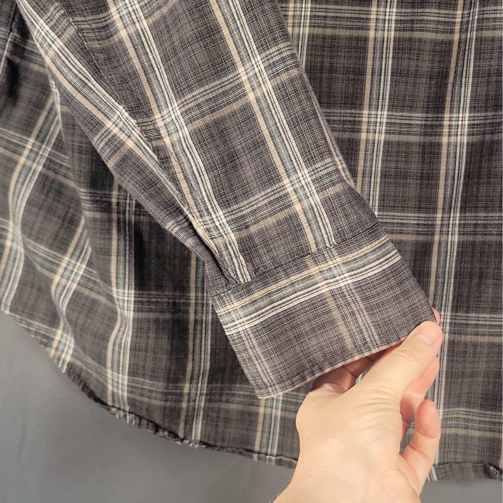 Haggar Men's Big & Tall LT Plaid Woven Cotton/Poly Button-Down Shirt Gray/White - Picture 12 of 14